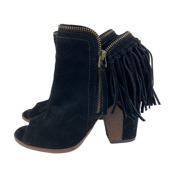 Dolce Vita Shoes - Dolce Vita dv Womens Sz 6 Black Suede Fringe Open Toe Bootie Sandal Block Heel